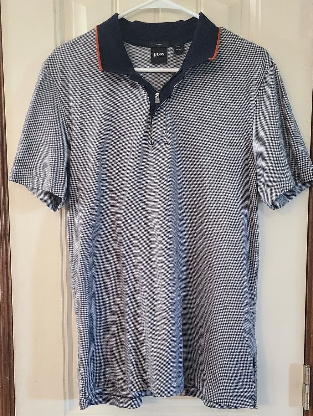 Hugo Boss Navy Gingham Polo Slim Fit Size L